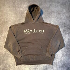 Vintage Jansport Western Illinois University Hoodie Sweatshirt Mens XL Grey